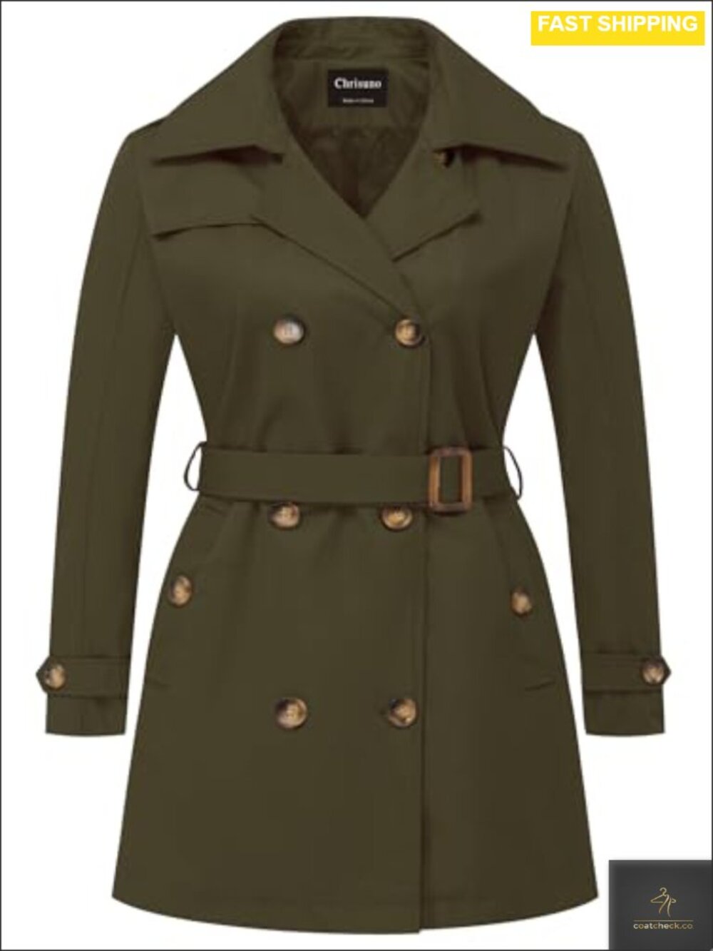 Plus Size Double Breasted Trench Coat Belted Detachable Hood Water Resistant